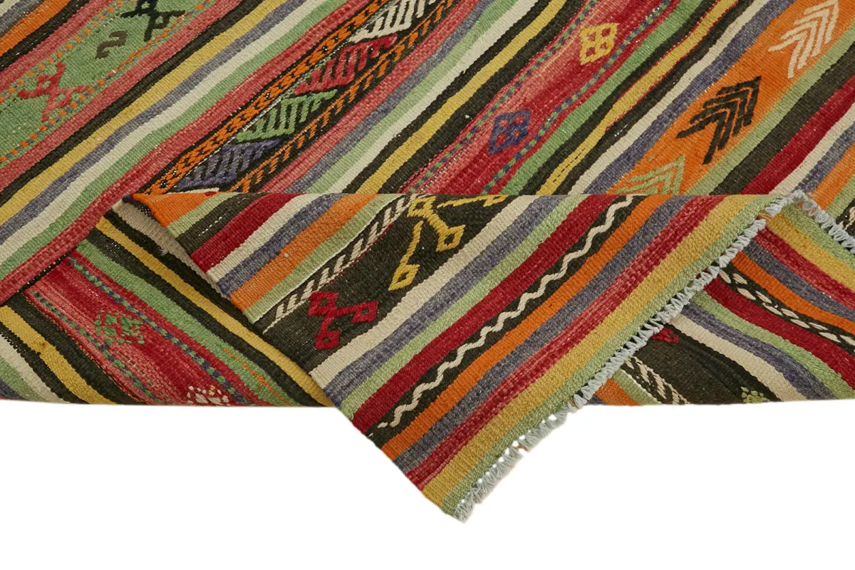 Anadolu Eskitme Multi Renk Pamuk Üzerine Yün El Dokuma Kilim-185x290 - Görsel 6