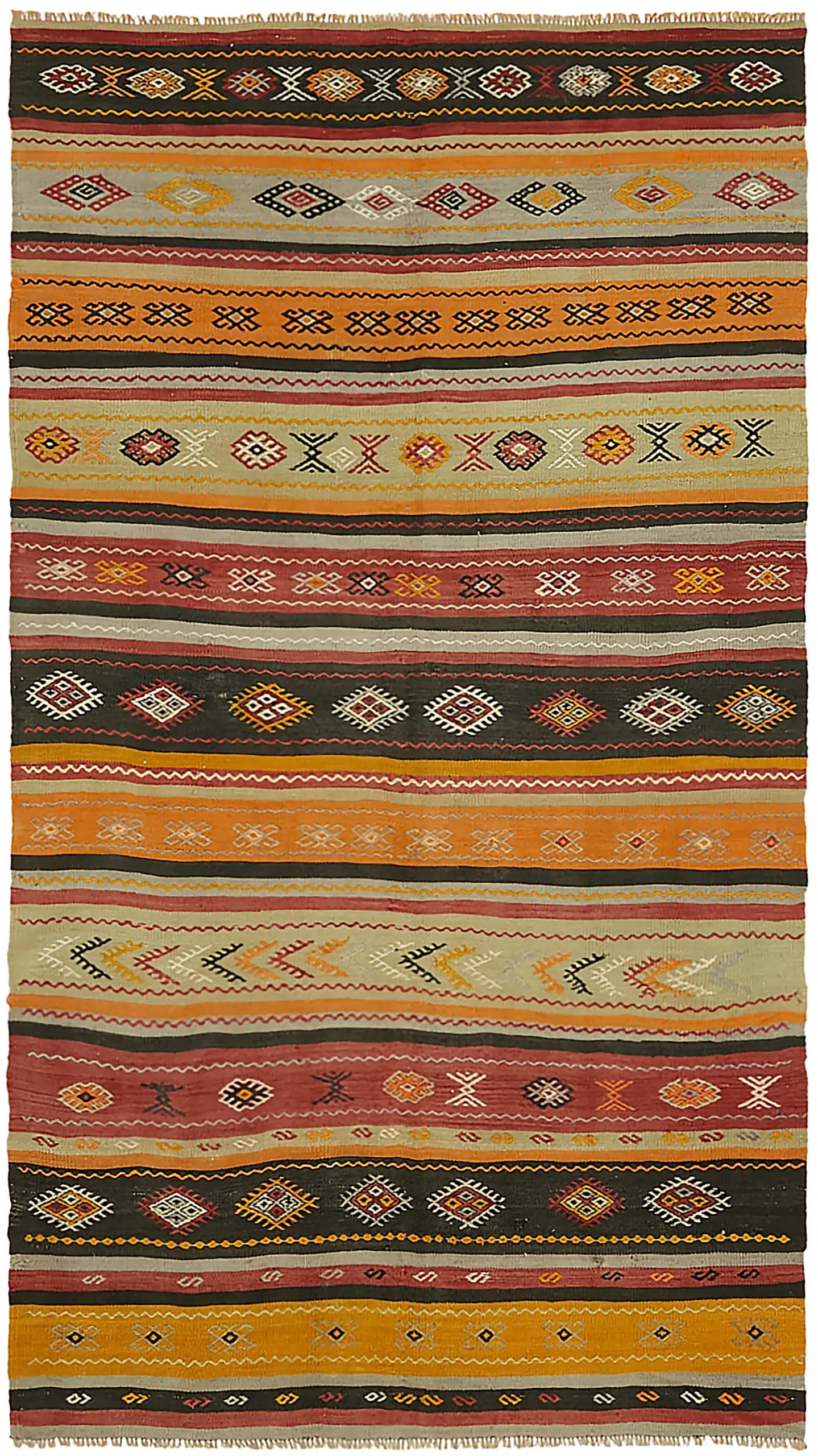 Anadolu Eskitme Multi Renk Pamuk Üzerine Yün El Dokuma Kilim-153x263 - Görsel 1