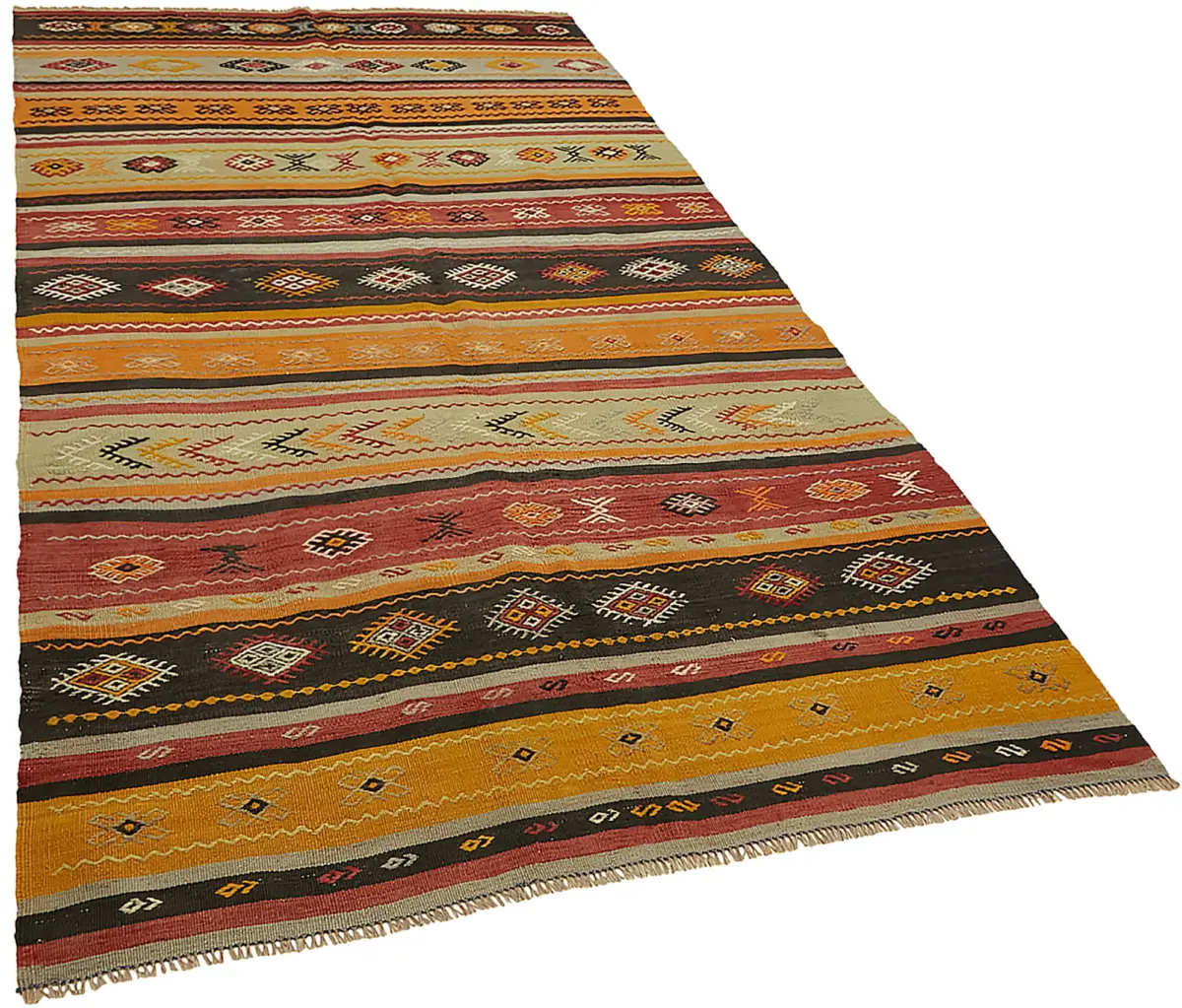 Anadolu Eskitme Multi Renk Pamuk Üzerine Yün El Dokuma Kilim-153x263 - Görsel 2