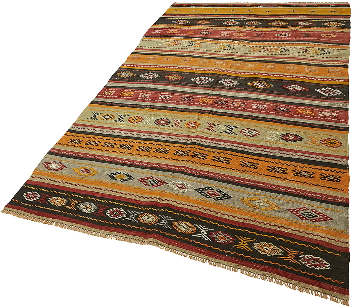 Anadolu Eskitme Multi Renk Pamuk Üzerine Yün El Dokuma Kilim-153x263 - Görsel 3