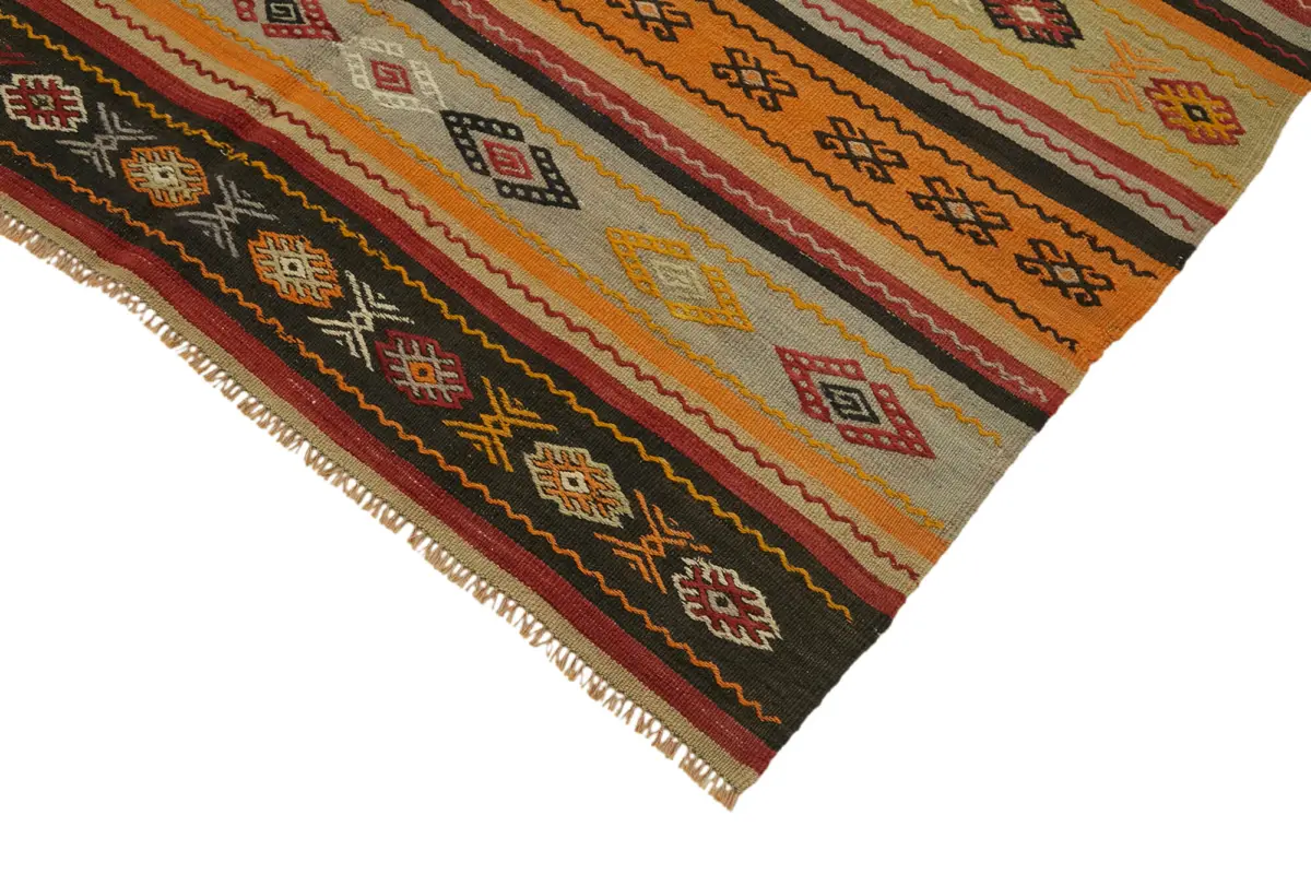 Anadolu Eskitme Multi Renk Pamuk Üzerine Yün El Dokuma Kilim-153x263 - Görsel 4