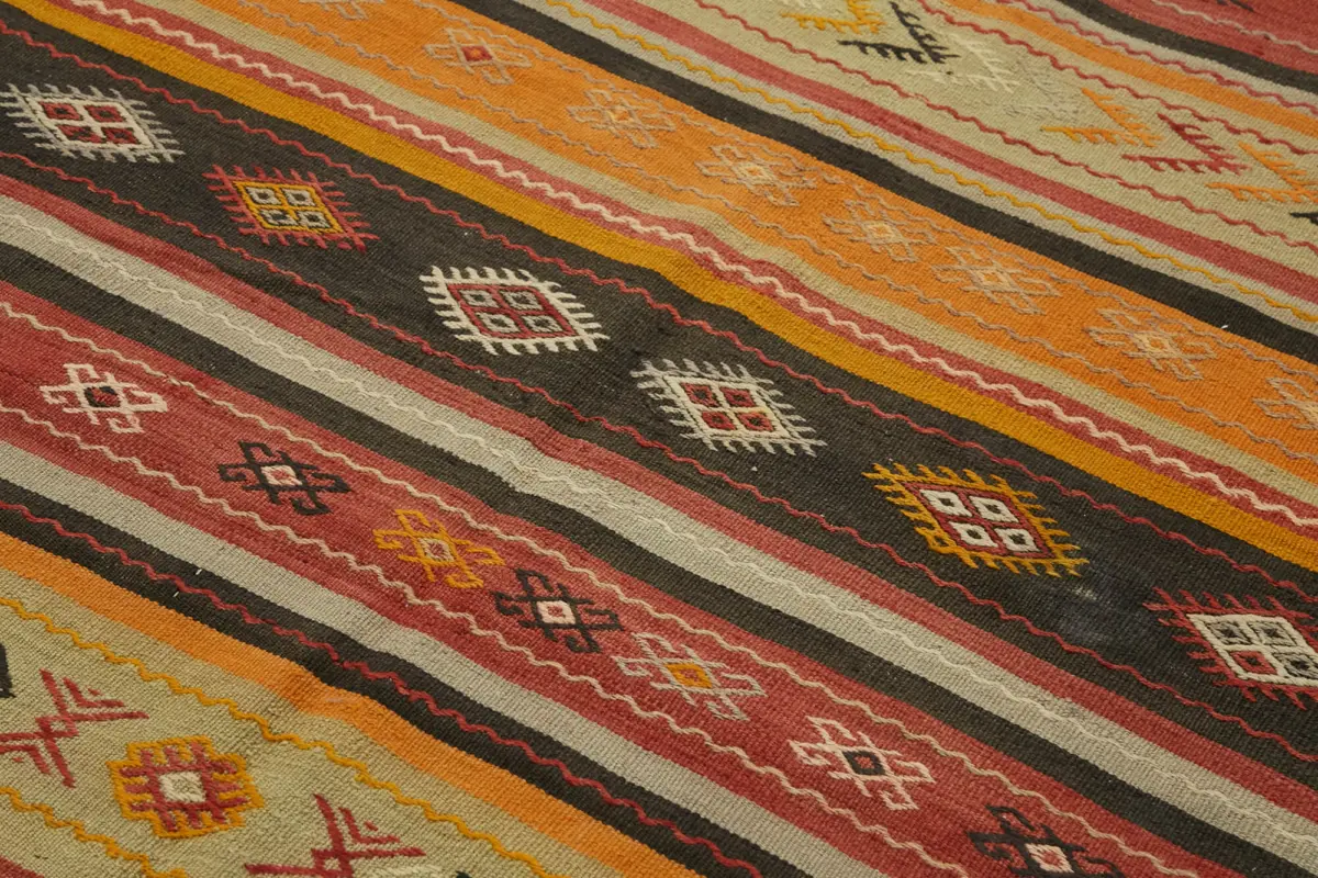 Anadolu Eskitme Multi Renk Pamuk Üzerine Yün El Dokuma Kilim-153x263 - Görsel 5