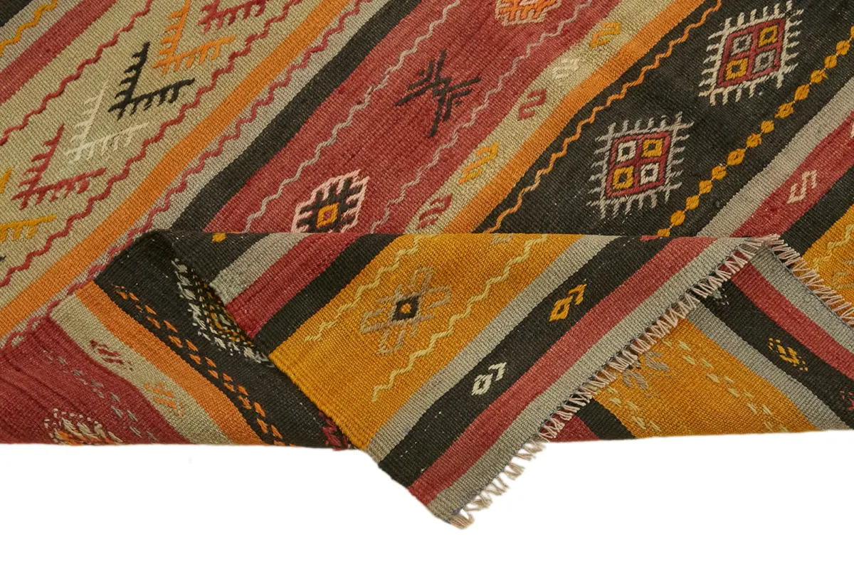 Anadolu Eskitme Multi Renk Pamuk Üzerine Yün El Dokuma Kilim-153x263 - Görsel 6