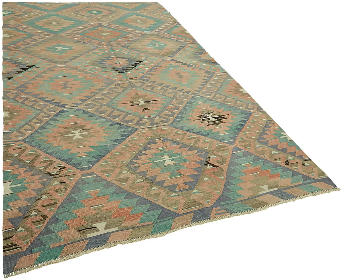 Anadolu Eskitme Multi Renk Pamuk Üzerine Yün El Dokuma Kilim-183x325 - Görsel 2