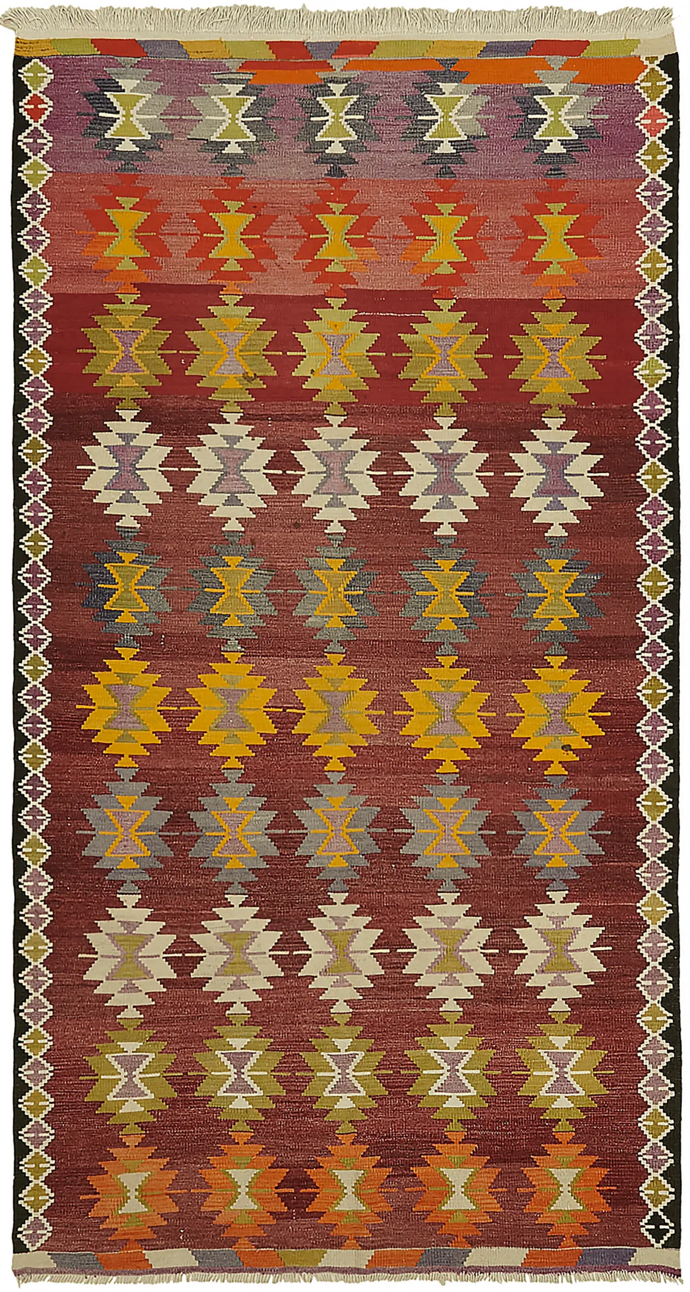Anadolu Eskitme Multi Renk Pamuk Üzerine Yün El Dokuma Kilim-174x310 - Görsel 1