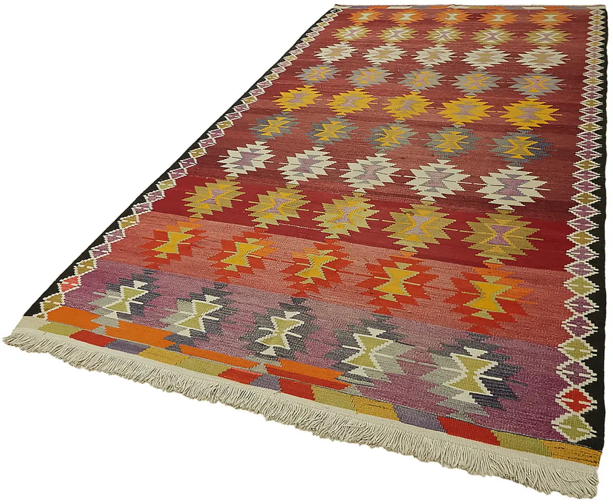 Anadolu Eskitme Multi Renk Pamuk Üzerine Yün El Dokuma Kilim-174x310 - Görsel 3