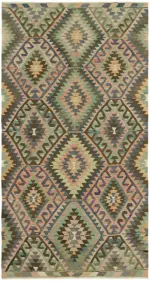 Anadolu Eskitme Multi Renk Pamuk Üzerine Yün El Dokuma Kilim-176x324