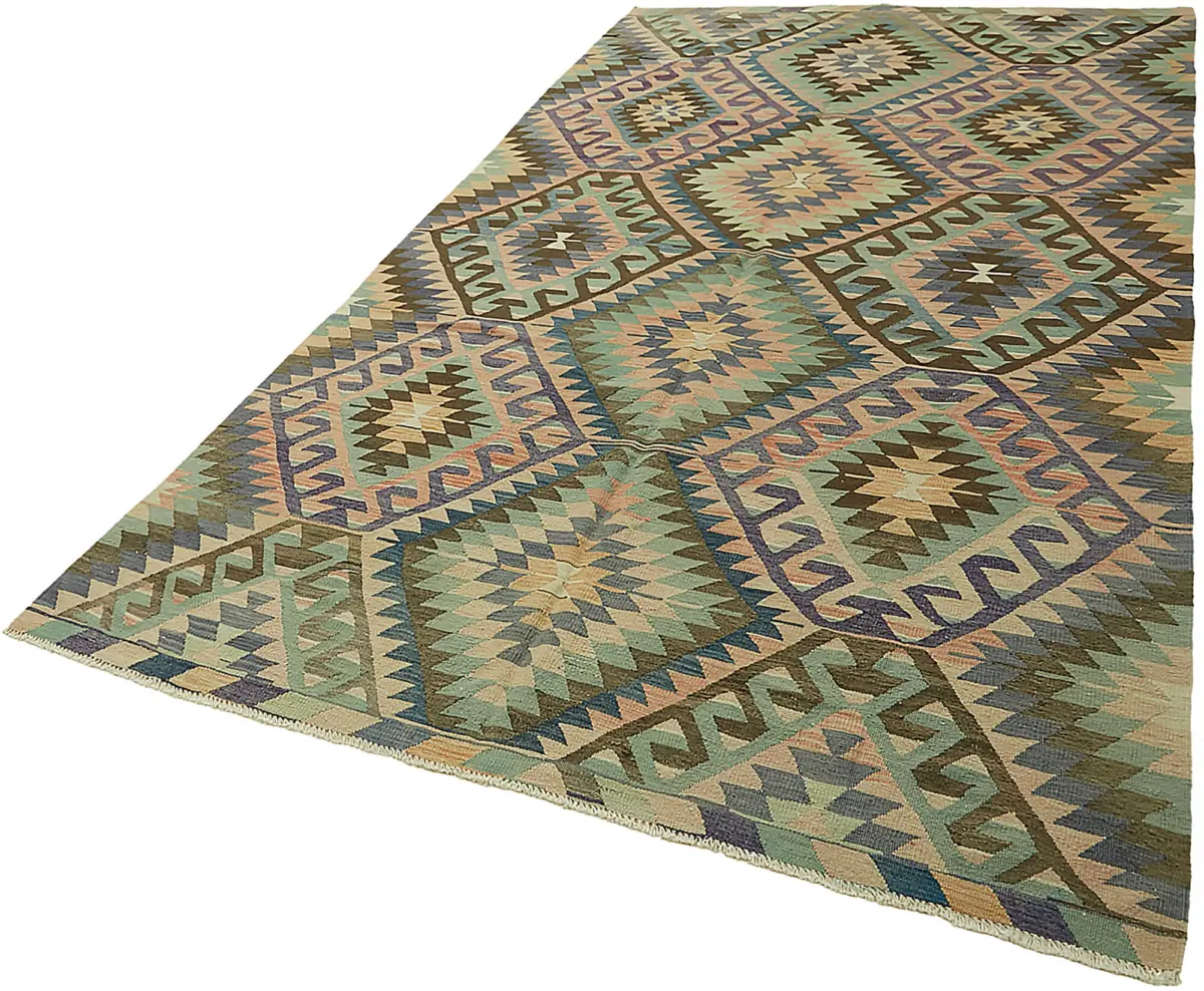 Anadolu Eskitme Multi Renk Pamuk Üzerine Yün El Dokuma Kilim-176x324 - Görsel 3