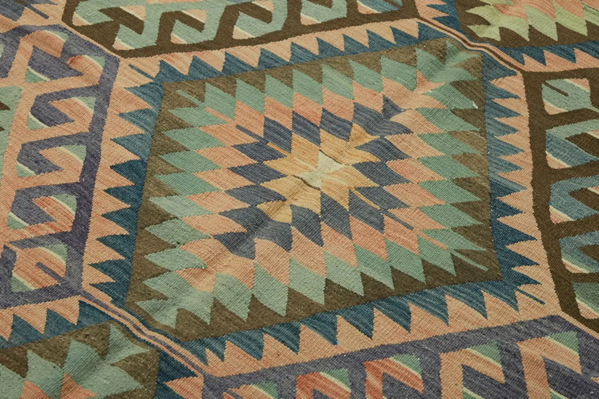 Anadolu Eskitme Multi Renk Pamuk Üzerine Yün El Dokuma Kilim-176x324 - Görsel 5