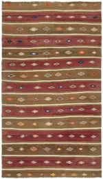 Anadolu Eskitme Multi Renk Pamuk Üzerine Yün El Dokuma Kilim-167x293