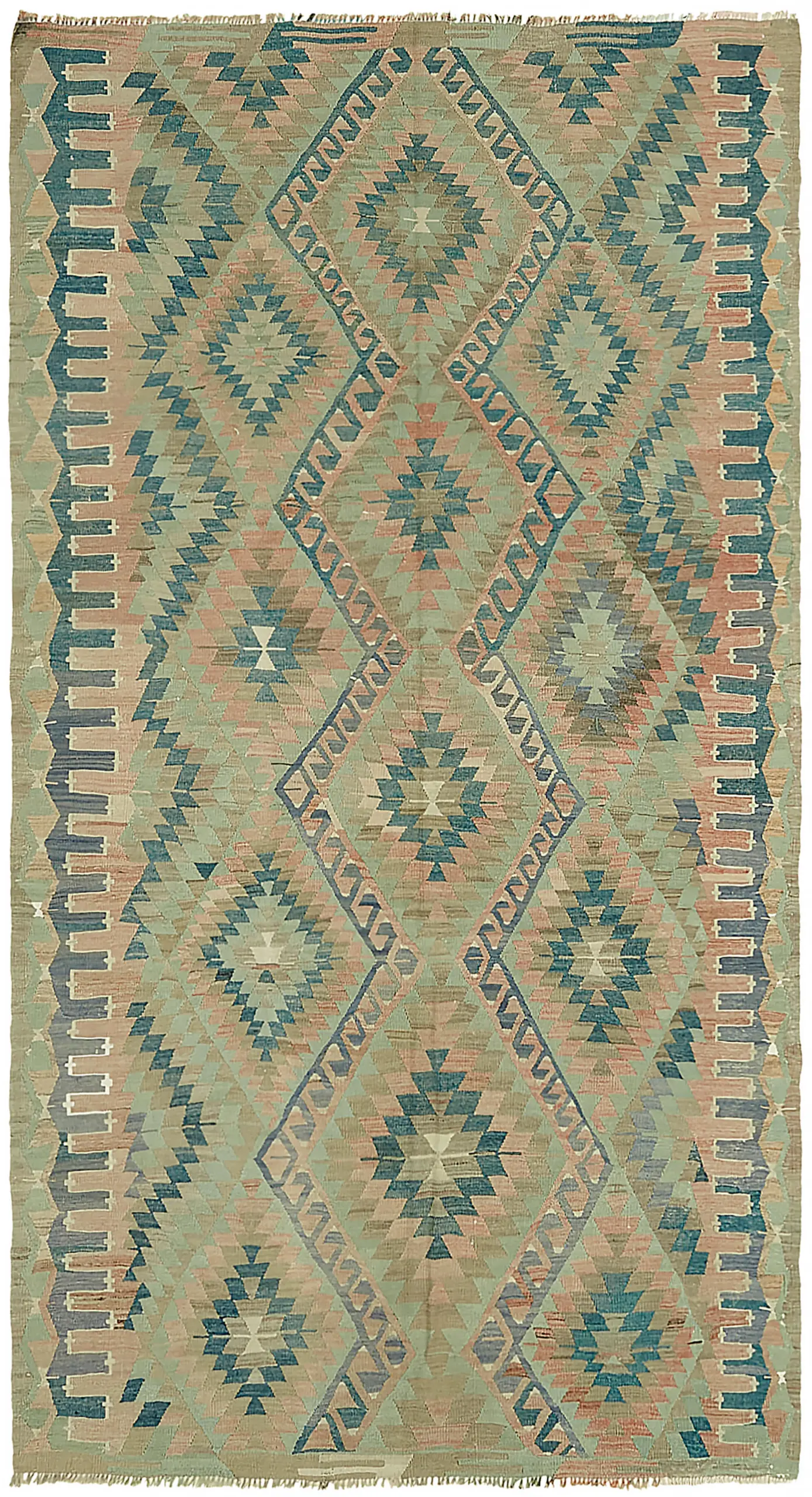 Anadolu Eskitme Multi Renk Pamuk Üzerine Yün El Dokuma Kilim-170x300 - Görsel 1