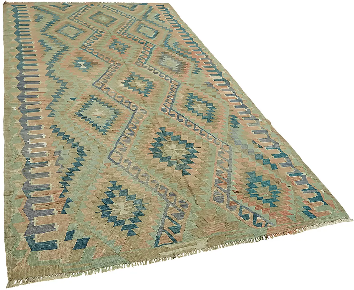 Anadolu Eskitme Multi Renk Pamuk Üzerine Yün El Dokuma Kilim-170x300 - Görsel 2