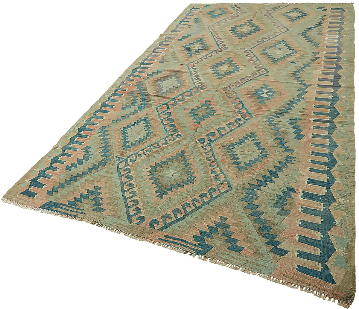 Anadolu Eskitme Multi Renk Pamuk Üzerine Yün El Dokuma Kilim-170x300 - Görsel 3