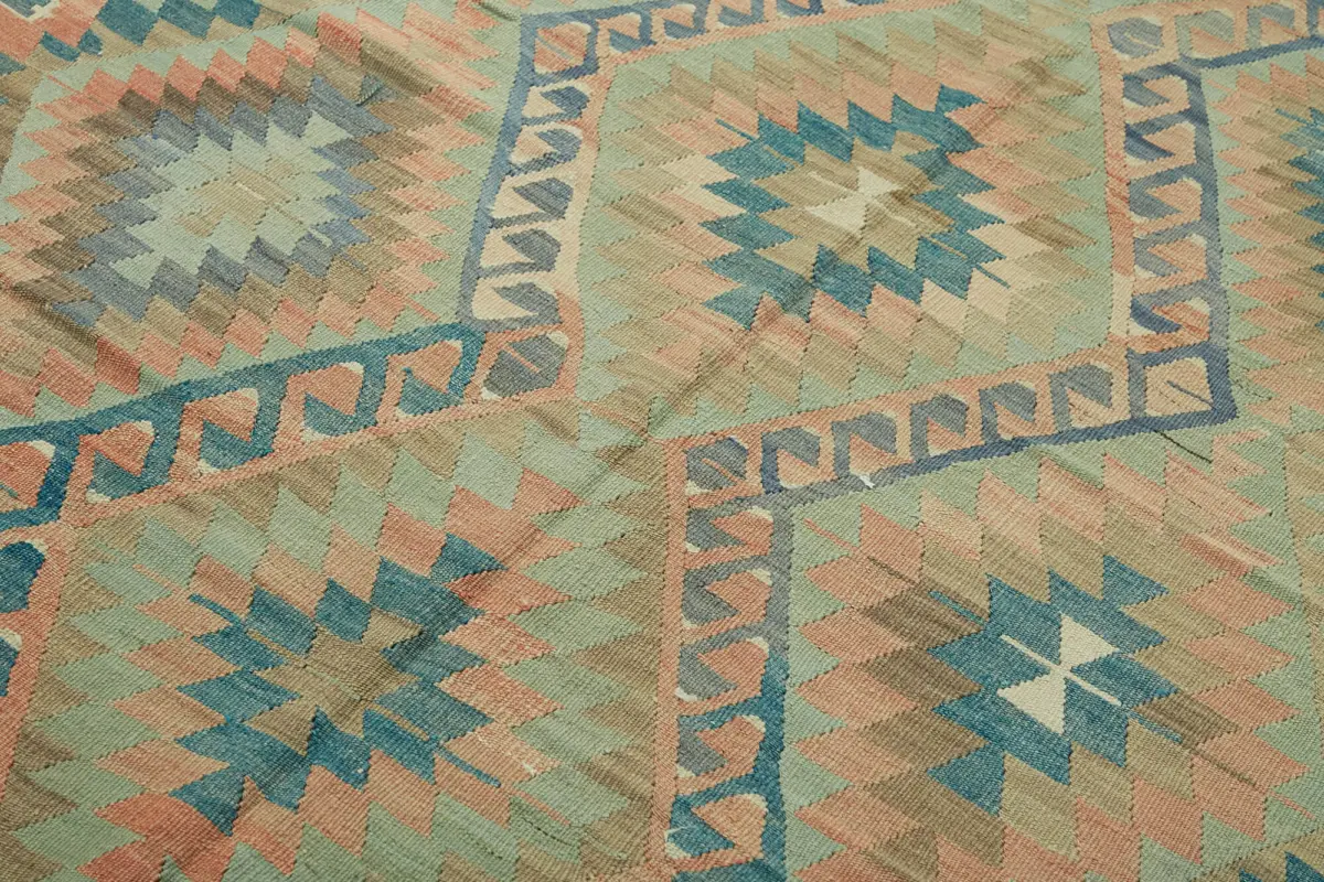 Anadolu Eskitme Multi Renk Pamuk Üzerine Yün El Dokuma Kilim-170x300 - Görsel 5