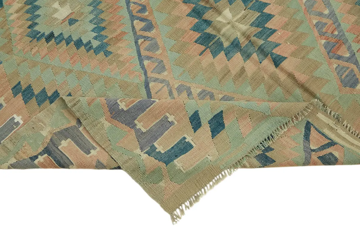 Anadolu Eskitme Multi Renk Pamuk Üzerine Yün El Dokuma Kilim-170x300 - Görsel 6