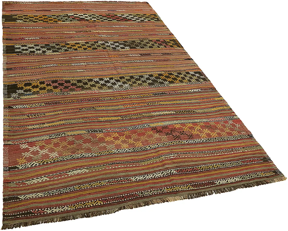 Anadolu Eskitme Multi Renk Pamuk Üzerine Yün El Dokuma Kilim-156x257 - Görsel 2