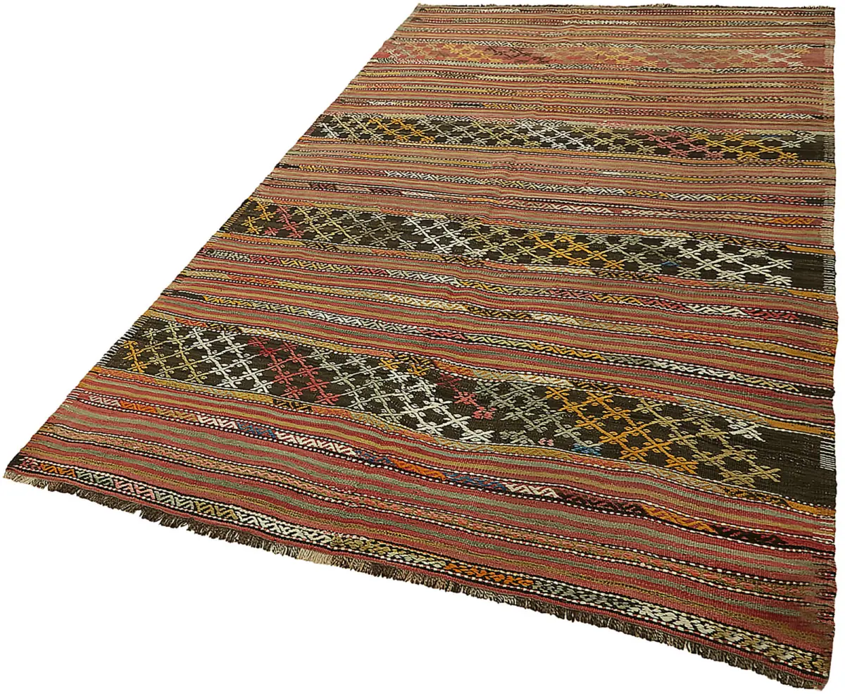 Anadolu Eskitme Multi Renk Pamuk Üzerine Yün El Dokuma Kilim-156x257 - Görsel 3