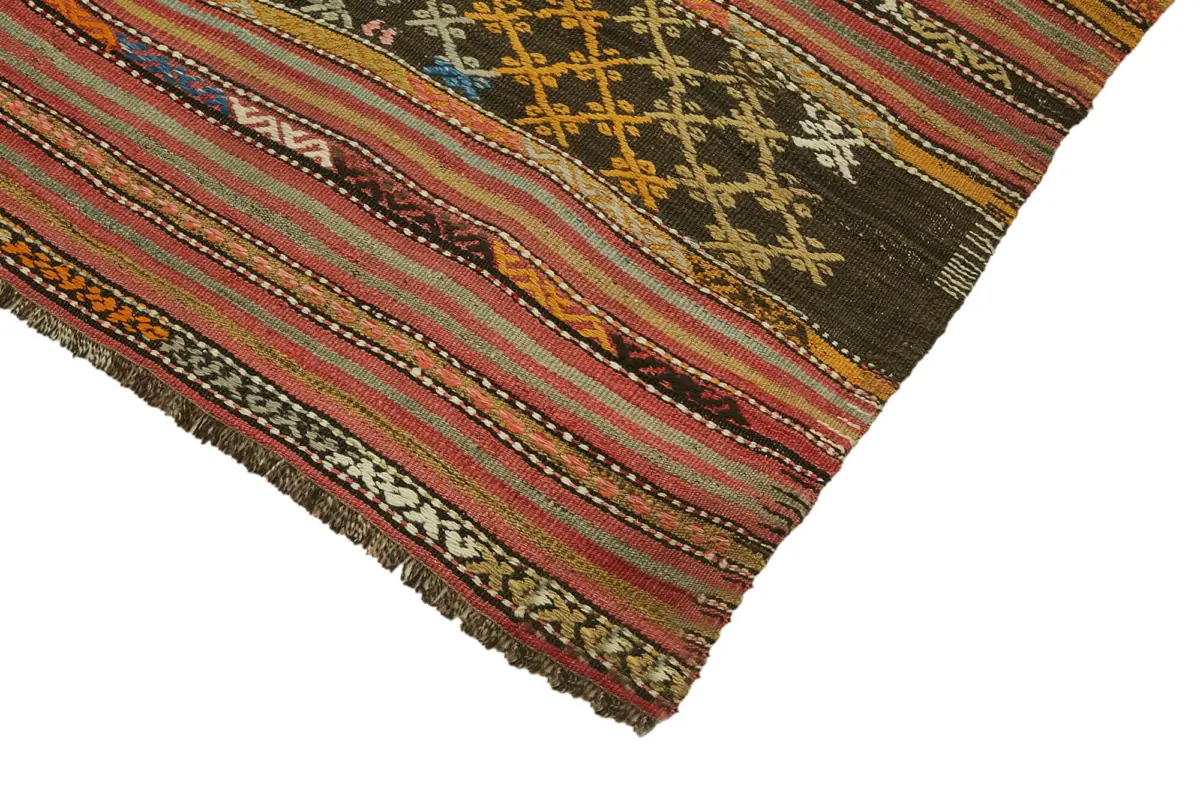 Anadolu Eskitme Multi Renk Pamuk Üzerine Yün El Dokuma Kilim-156x257 - Görsel 4