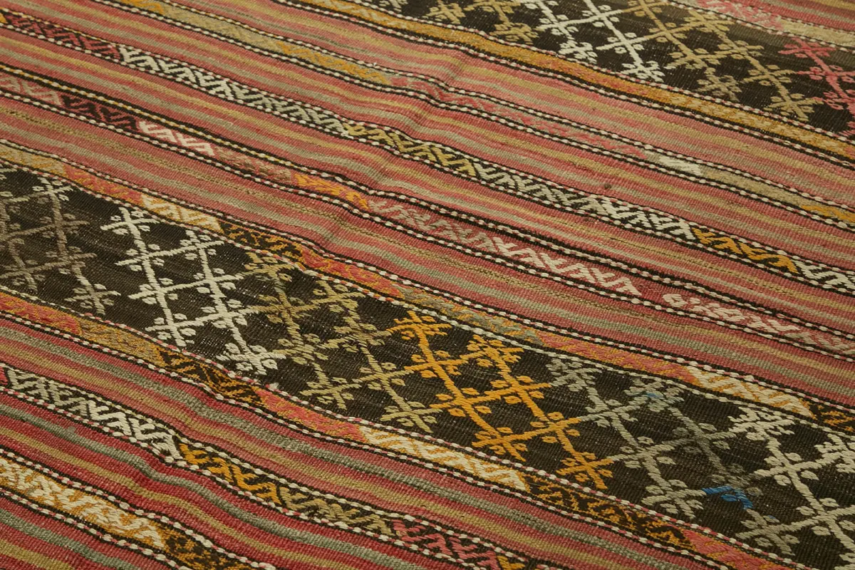 Anadolu Eskitme Multi Renk Pamuk Üzerine Yün El Dokuma Kilim-156x257 - Görsel 5