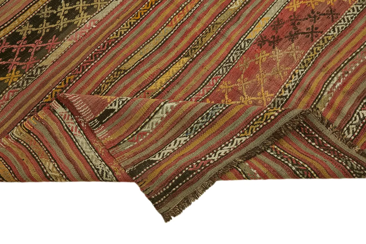 Anadolu Eskitme Multi Renk Pamuk Üzerine Yün El Dokuma Kilim-156x257 - Görsel 6