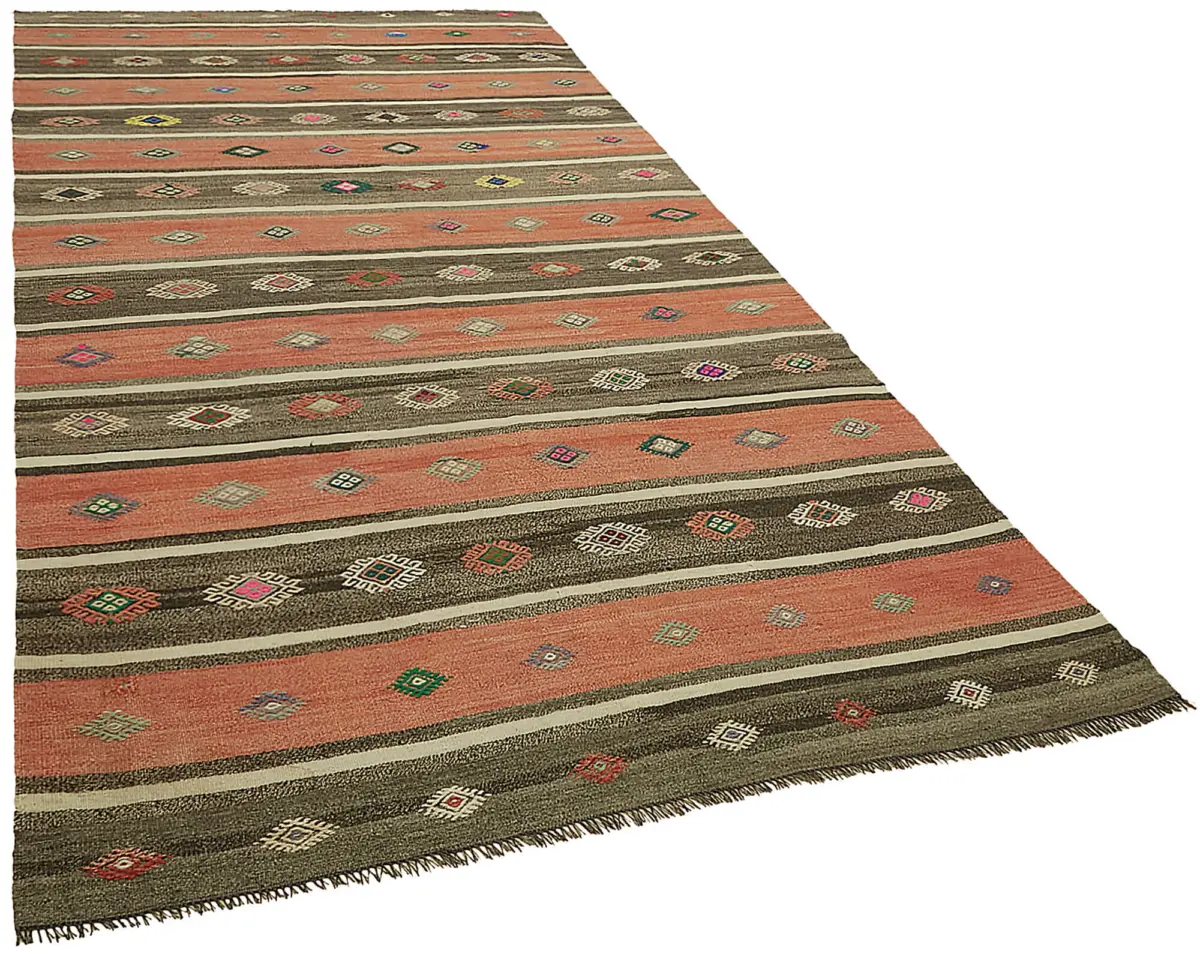 Anadolu Eskitme Multi Renk Pamuk Üzerine Yün El Dokuma Kilim-172x314 - Görsel 2