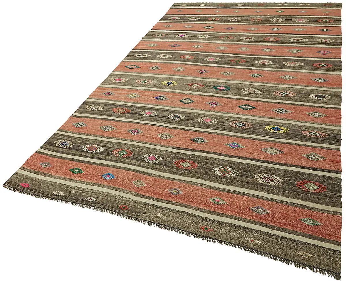 Anadolu Eskitme Multi Renk Pamuk Üzerine Yün El Dokuma Kilim-172x314 - Görsel 3