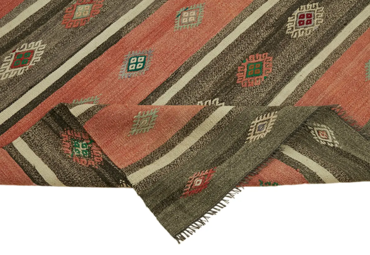 Anadolu Eskitme Multi Renk Pamuk Üzerine Yün El Dokuma Kilim-172x314 - Görsel 6