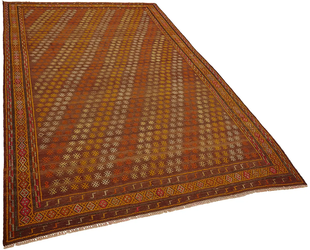 Anadolu Eskitme Multi Renk Pamuk Üzerine Yün El Dokuma Kilim-185x292 - Görsel 2