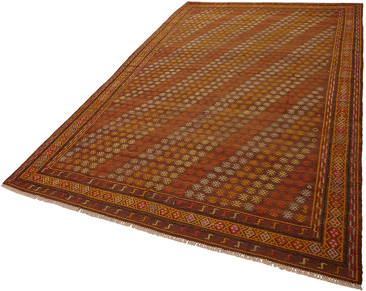 Anadolu Eskitme Multi Renk Pamuk Üzerine Yün El Dokuma Kilim-185x292 - Görsel 3