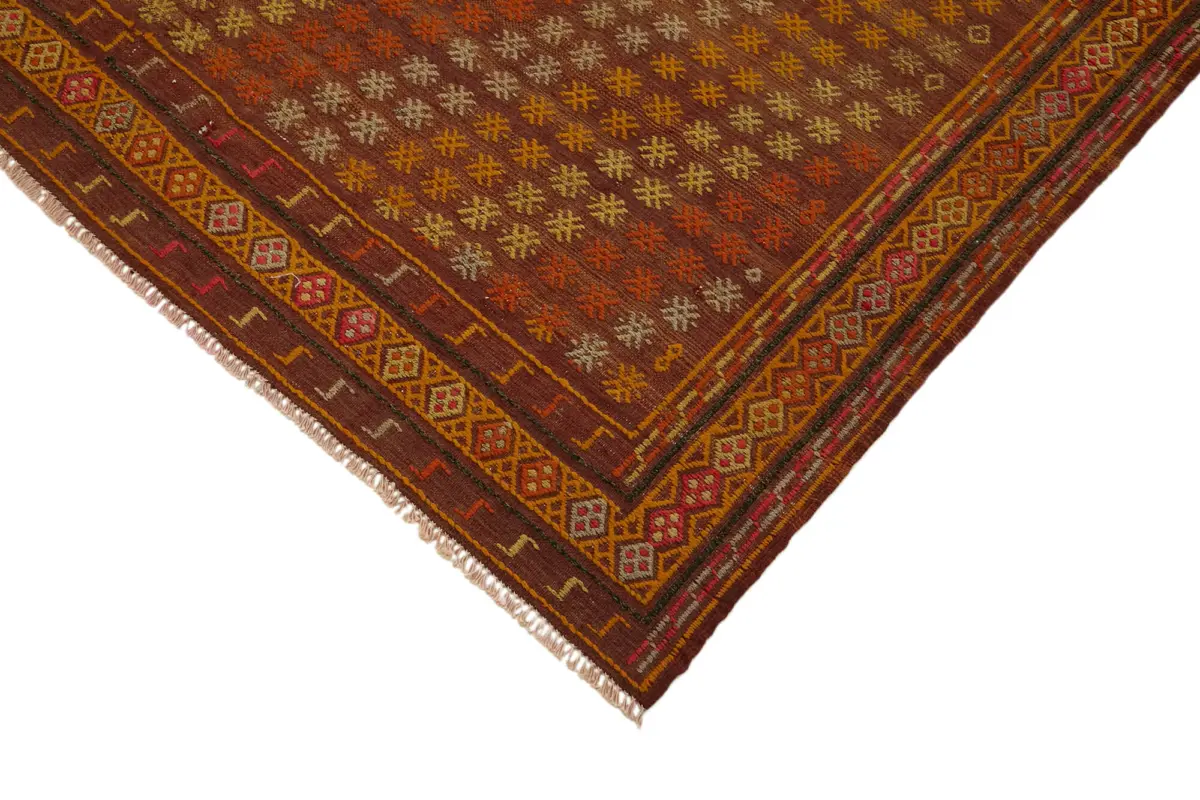 Anadolu Eskitme Multi Renk Pamuk Üzerine Yün El Dokuma Kilim-185x292 - Görsel 4