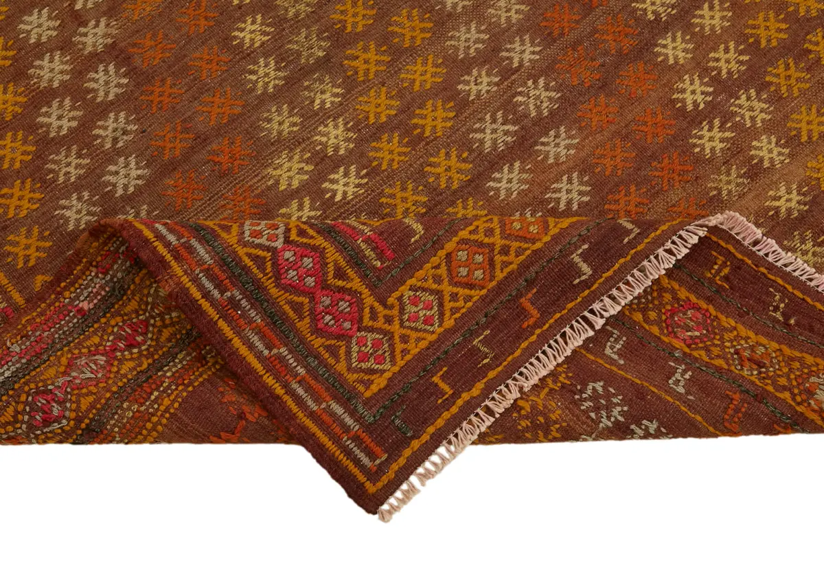 Anadolu Eskitme Multi Renk Pamuk Üzerine Yün El Dokuma Kilim-185x292 - Görsel 6