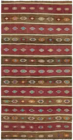 Anadolu Eskitme Multi Renk Pamuk Üzerine Yün El Dokuma Kilim-162x305