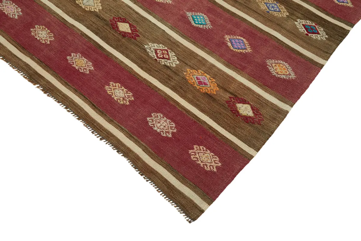Anadolu Eskitme Multi Renk Pamuk Üzerine Yün El Dokuma Kilim-162x305 - Görsel 4