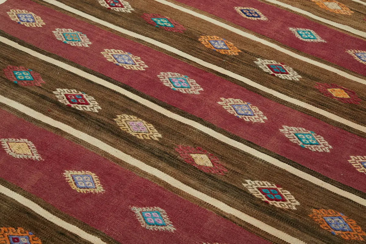 Anadolu Eskitme Multi Renk Pamuk Üzerine Yün El Dokuma Kilim-162x305 - Görsel 5