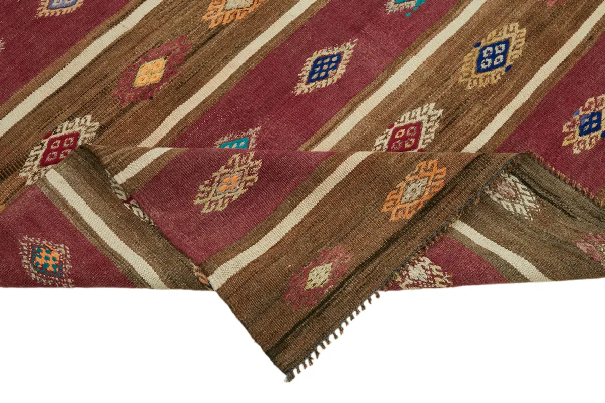 Anadolu Eskitme Multi Renk Pamuk Üzerine Yün El Dokuma Kilim-162x305 - Görsel 6