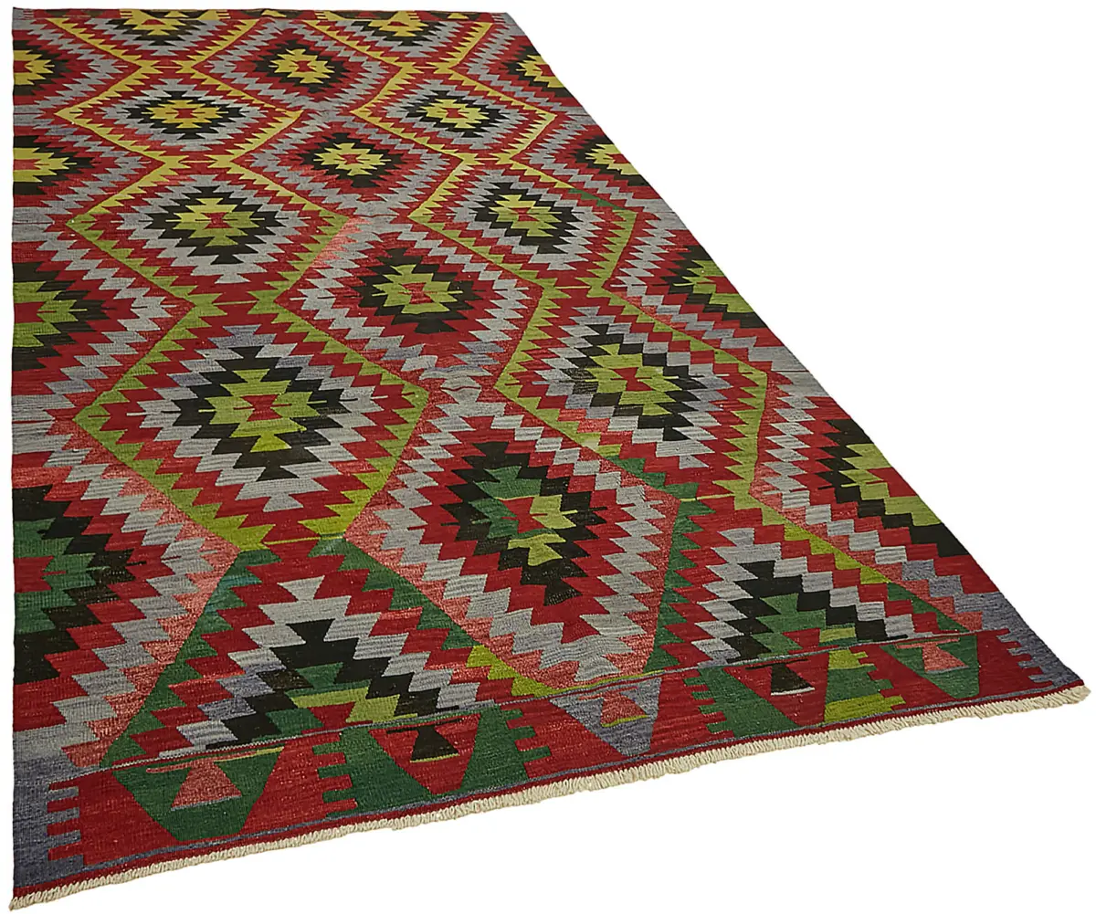Anadolu Eskitme Multi Renk Pamuk Üzerine Yün El Dokuma Kilim-181x351 - Görsel 2