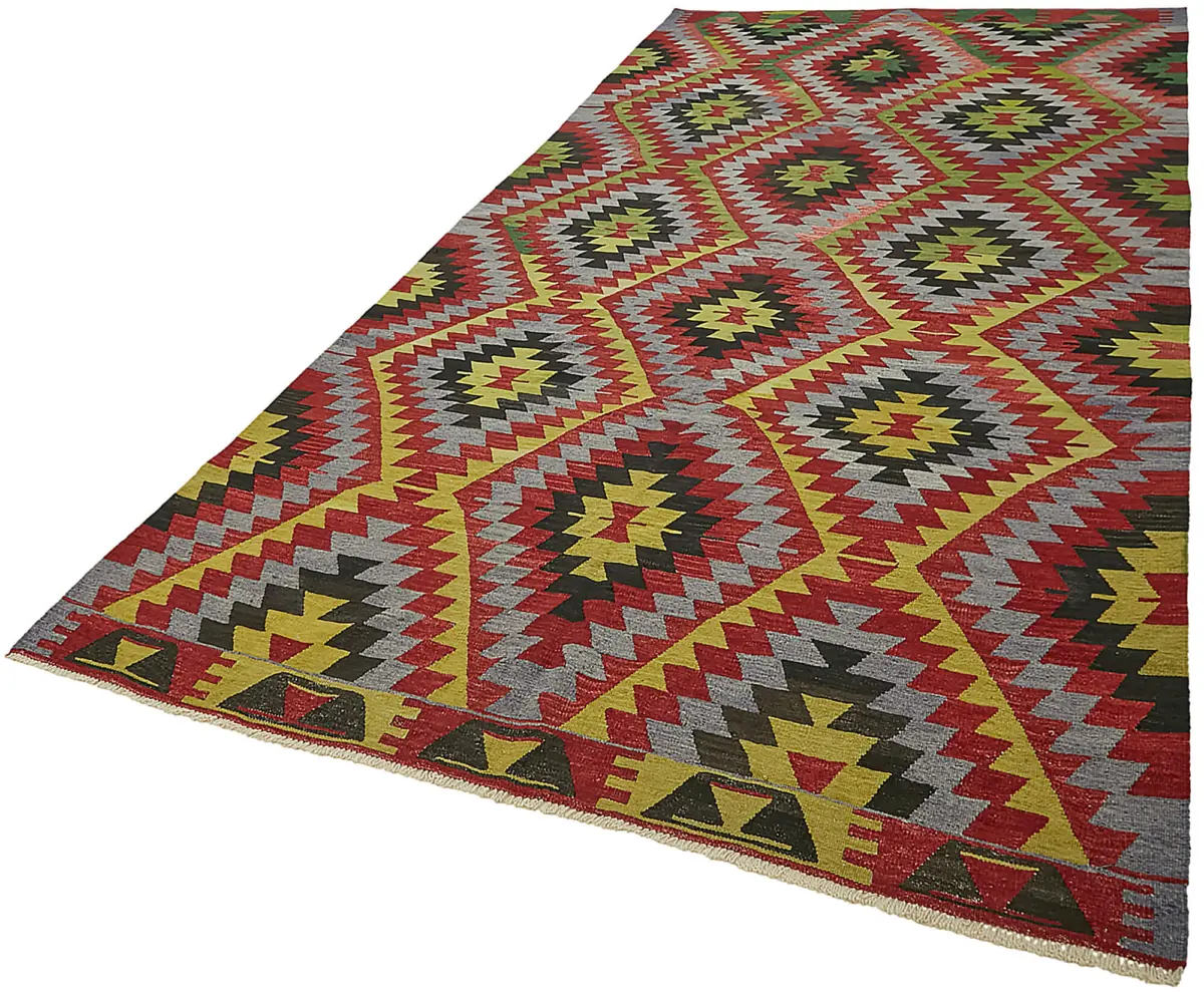 Anadolu Eskitme Multi Renk Pamuk Üzerine Yün El Dokuma Kilim-181x351 - Görsel 3