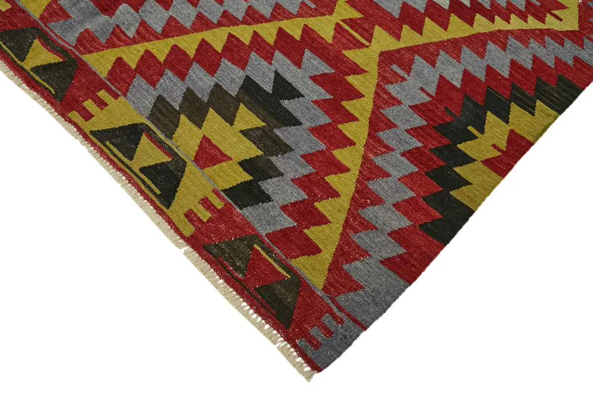 Anadolu Eskitme Multi Renk Pamuk Üzerine Yün El Dokuma Kilim-181x351 - Görsel 4