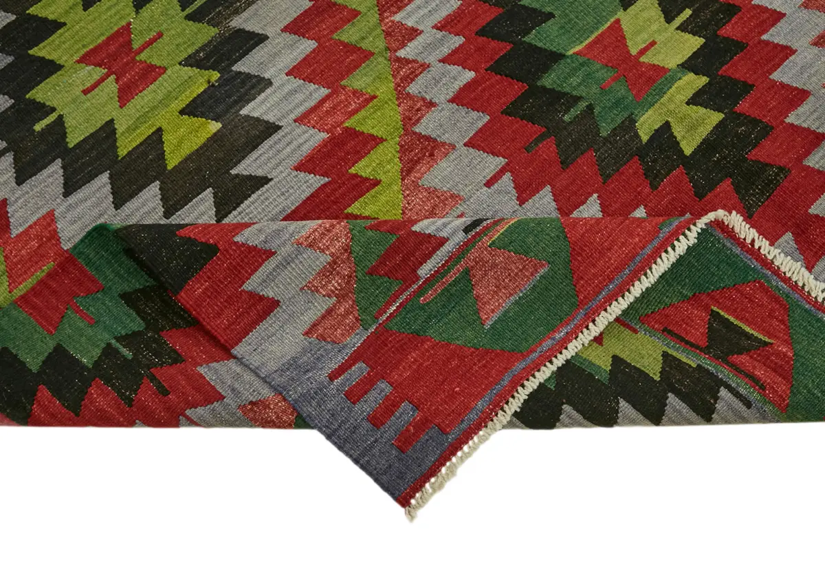 Anadolu Eskitme Multi Renk Pamuk Üzerine Yün El Dokuma Kilim-181x351 - Görsel 6