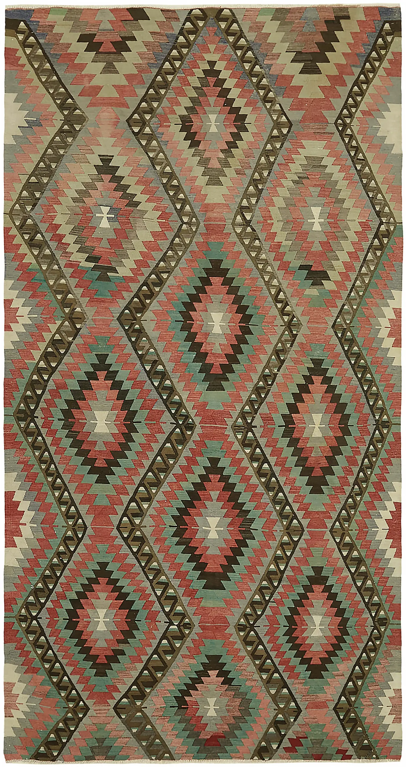 Rc_46016_0_Multicolor_Anatolian_Kilim_Rugs Anadolu Eskitme Multi Renk Pamuk Üzerine Yün El Dokuma Kilim-195x357 - Görsel 1