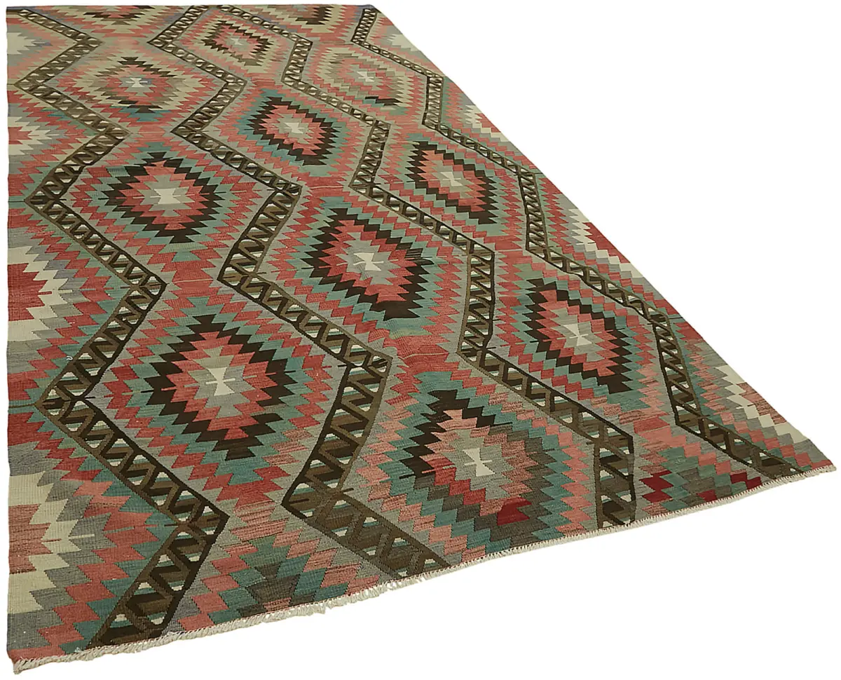 Anadolu Eskitme Multi Renk Pamuk Üzerine Yün El Dokuma Kilim-195x357 - Görsel 2