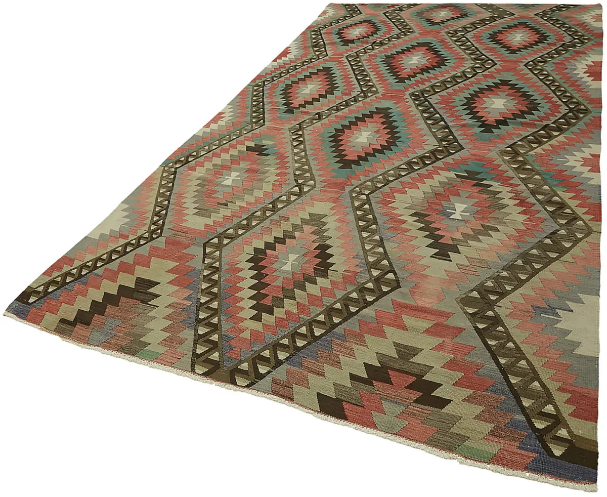 Anadolu Eskitme Multi Renk Pamuk Üzerine Yün El Dokuma Kilim-195x357 - Görsel 3