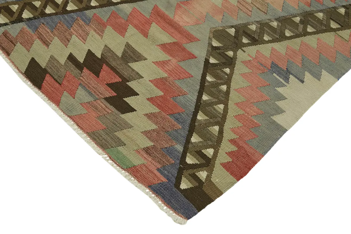 Anadolu Eskitme Multi Renk Pamuk Üzerine Yün El Dokuma Kilim-195x357 - Görsel 4