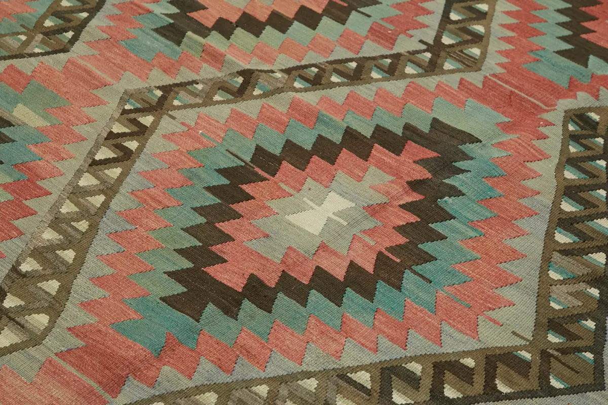 Anadolu Eskitme Multi Renk Pamuk Üzerine Yün El Dokuma Kilim-195x357 - Görsel 5