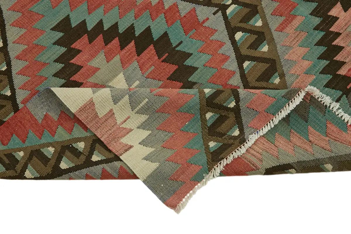 Anadolu Eskitme Multi Renk Pamuk Üzerine Yün El Dokuma Kilim-195x357 - Görsel 6