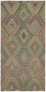 Anadolu Eskitme Multi Renk Pamuk Üzerine Yün El Dokuma Kilim-167x330