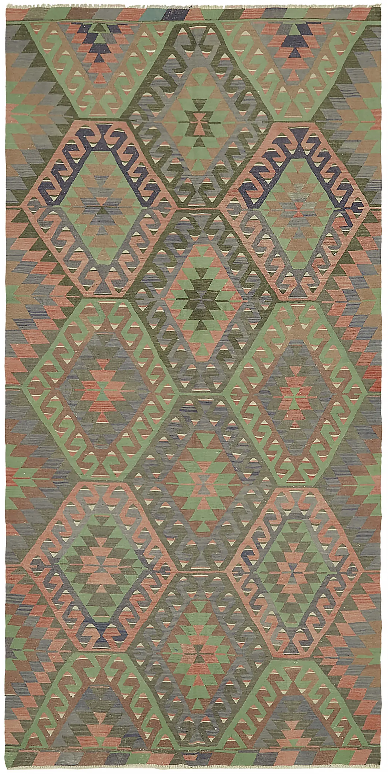 Anadolu Eskitme Multi Renk Pamuk Üzerine Yün El Dokuma Kilim-167x330 - Görsel 1
