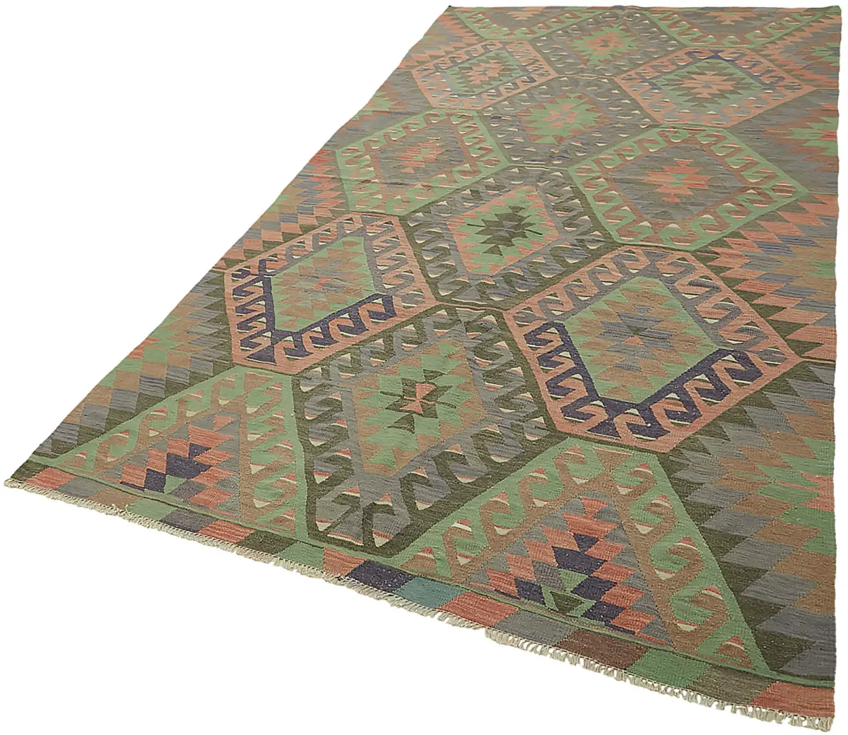 Anadolu Eskitme Multi Renk Pamuk Üzerine Yün El Dokuma Kilim-167x330 - Görsel 3