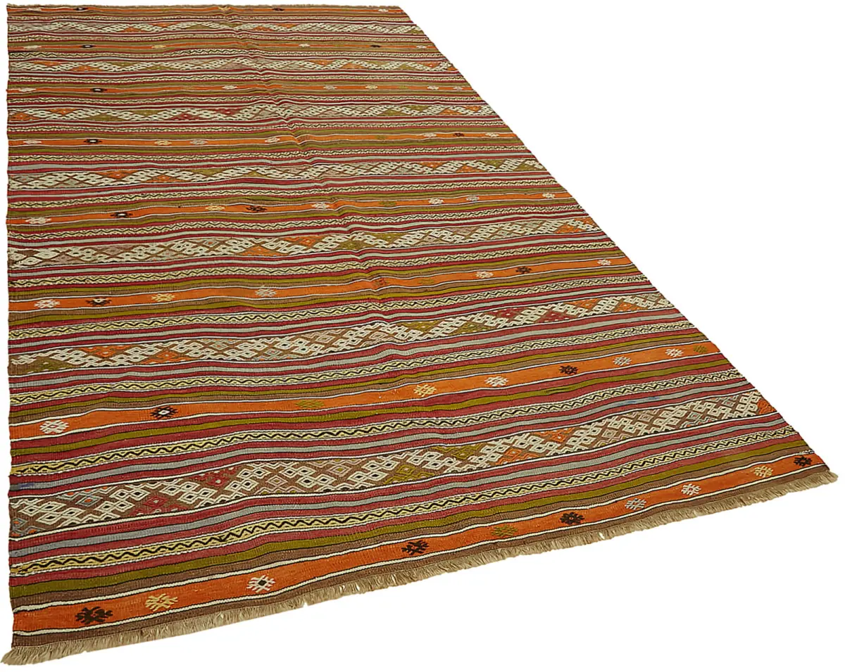 Anadolu Eskitme Multi Renk Pamuk Üzerine Yün El Dokuma Kilim-175x305 - Görsel 2