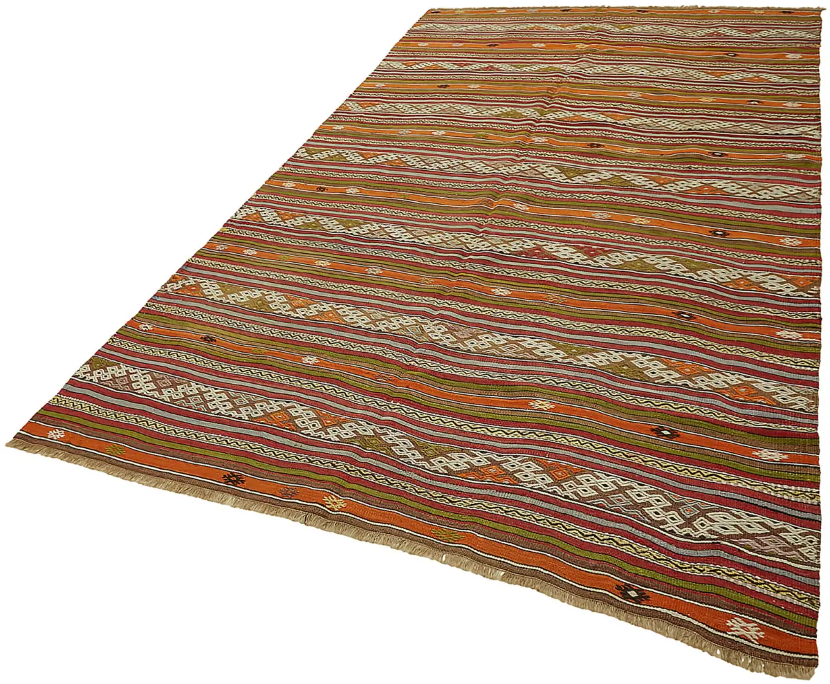 Anadolu Eskitme Multi Renk Pamuk Üzerine Yün El Dokuma Kilim-175x305 - Görsel 3